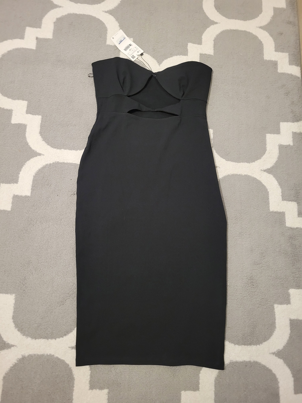 Brand New Zara Strapless Black Cutout Bodycon Dress Size L